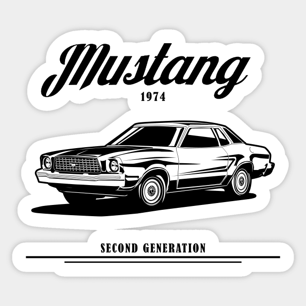 Ford Mustang second generation 1974 vintage cobra pony GT  illustration graphics Sticker by ASAKDESIGNS